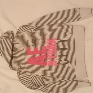 American Eagle Hoodie Med light gray/dark green stripes/pink and dark gray words